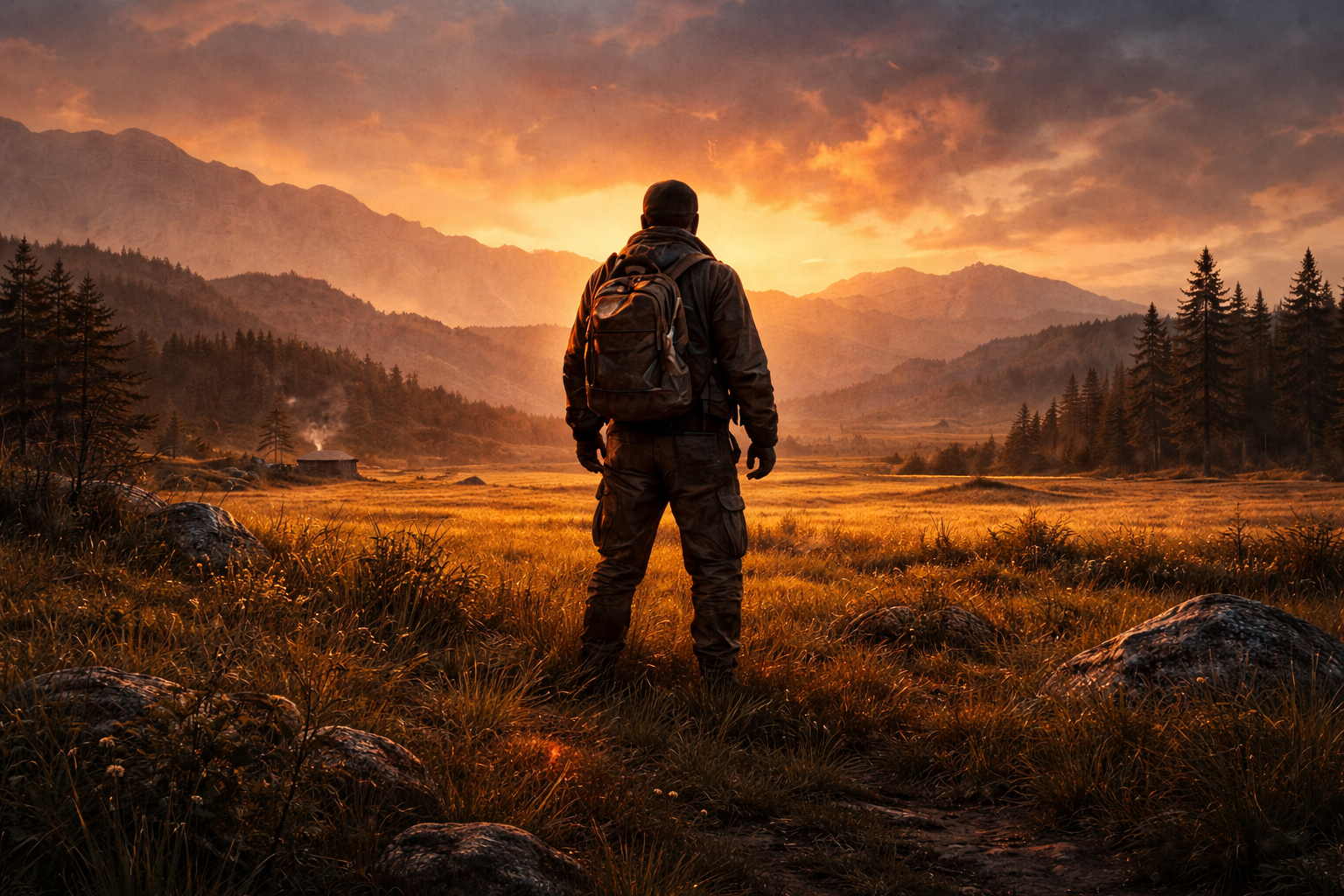 Solo player in dramatic sunset landscape representing the EU Solo server experience
